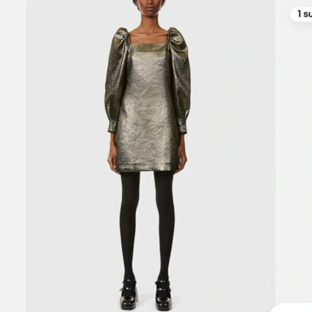 Sandro Julie Metallic Puffed Sleeve Woven Mini Dress 40